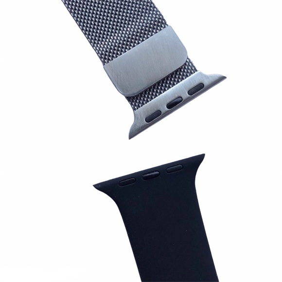 NEW 2 Band Bundle Silver Milanese Loop + Black Sport Apple Watch 42/44/45mm M/L - Picture 3 of 6